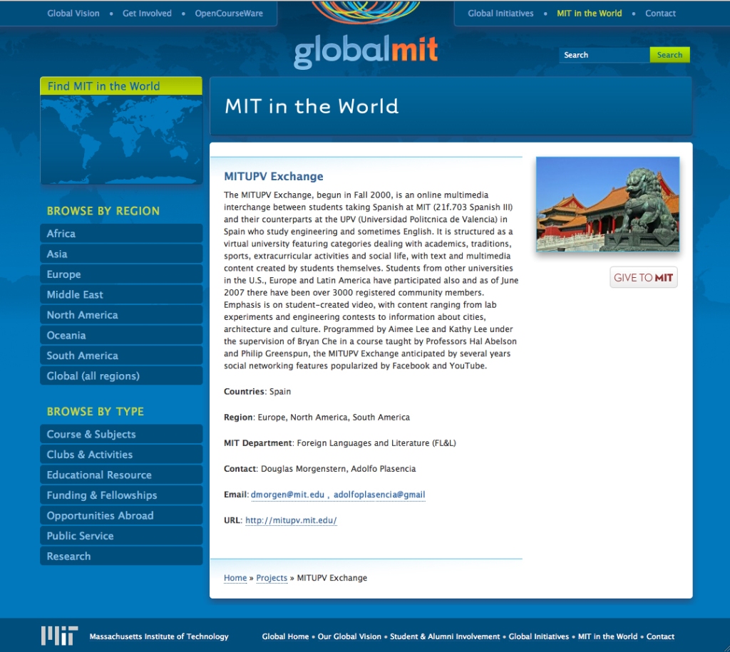 Pagina oficial del MIT GLOBAL sobre MITUPV